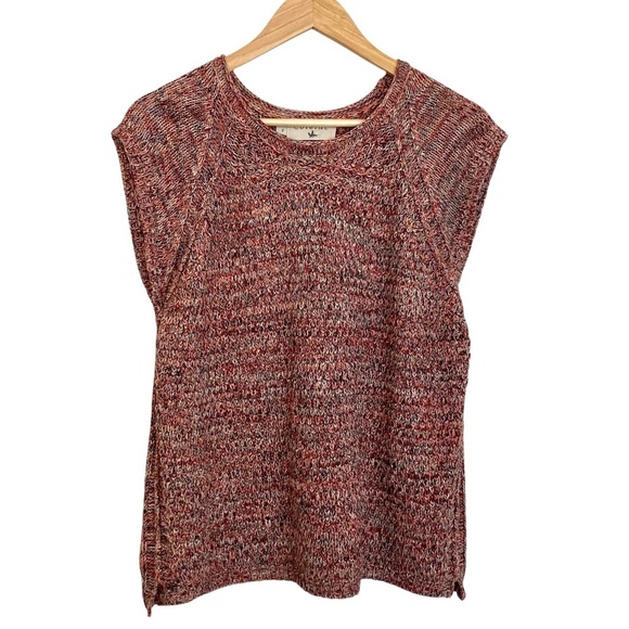Cotélac France Cap Sleeve Knit Pullover Sweater Top Red Tweed - Picture 1 of 14